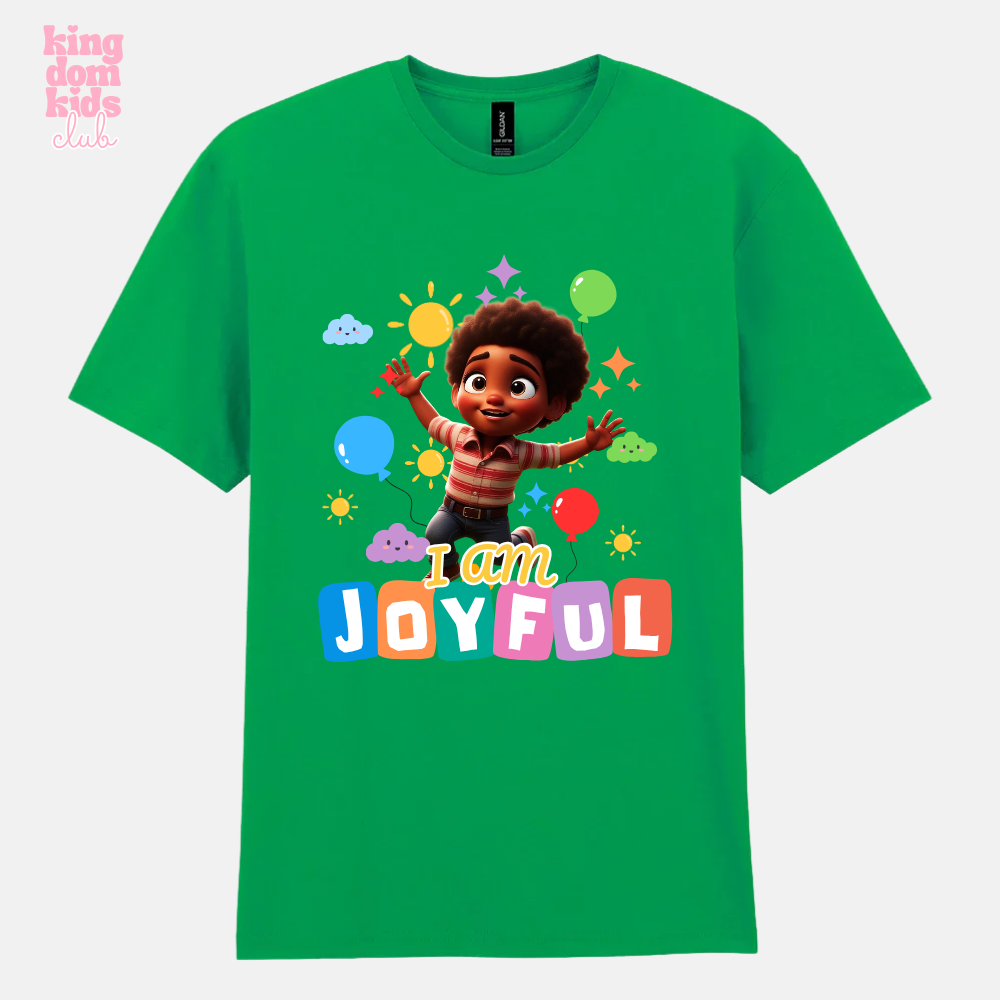 White I Am Joyful T-shirt from My Store featuring bold black lettering, casual fit, and soft cotton fabric.