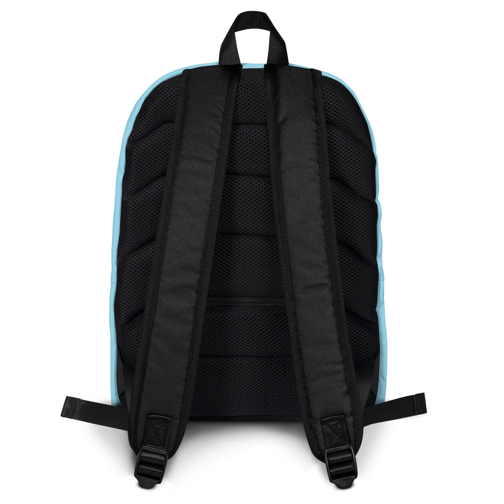 Blue backpack with all-over print featuring playful sound-themed designs, ideal for kids, by Kingdom Kids Club.