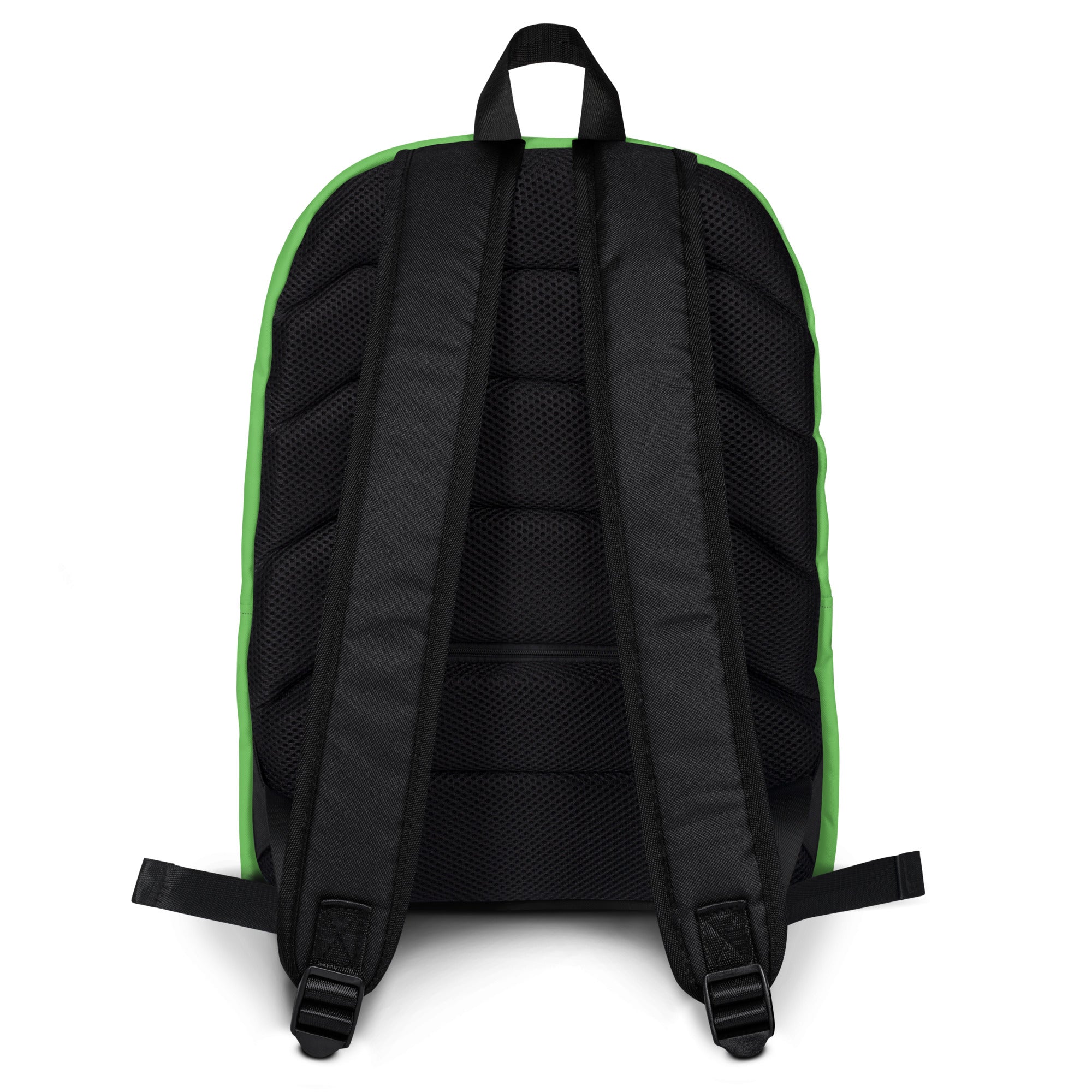 Green backpack with all-over sound mind print from Kingdom Kids Club, featuring adjustable straps and multiple compartments.