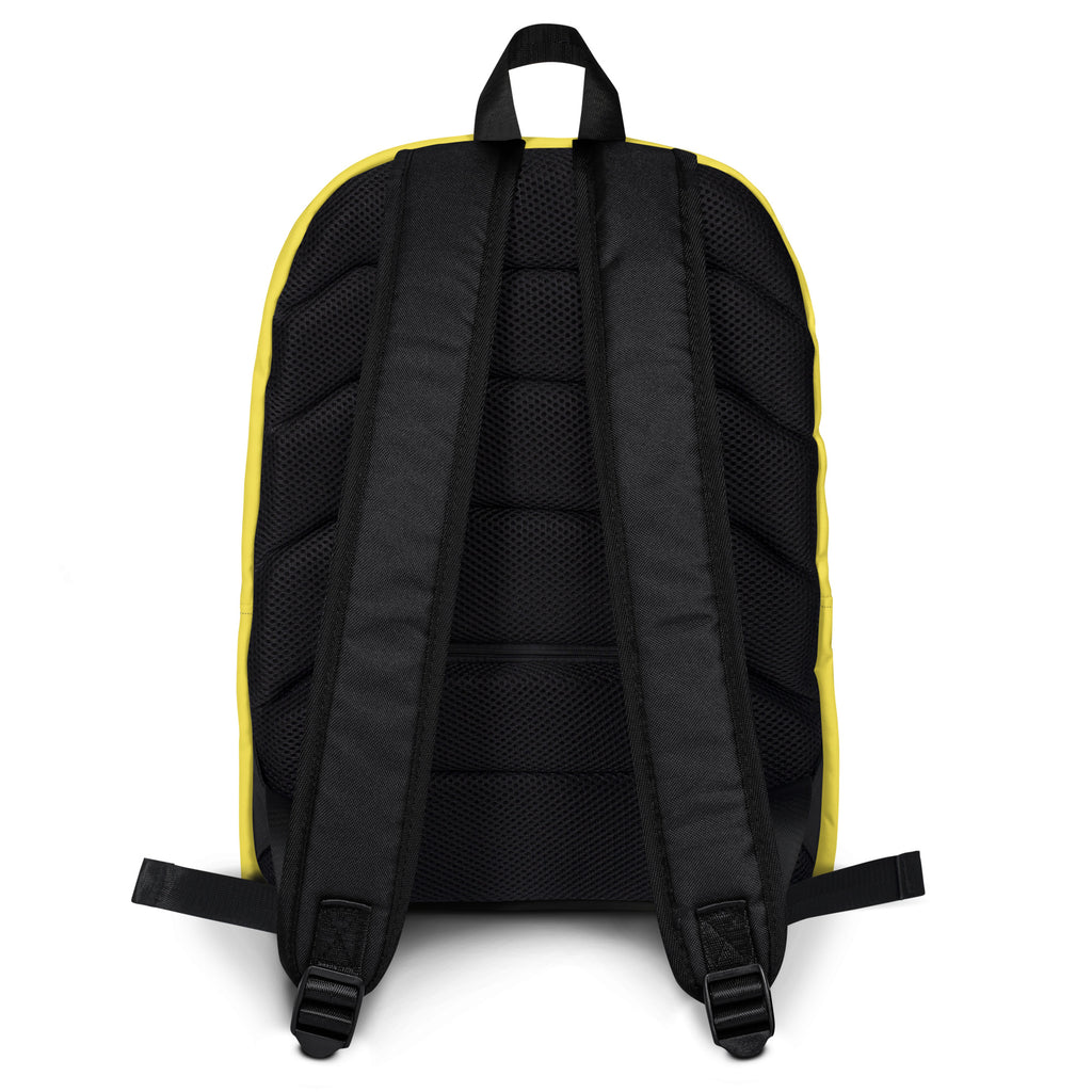 Yellow Kingdom Kids Club backpack with all-over sound mind print, featuring adjustable straps and multiple compartments.