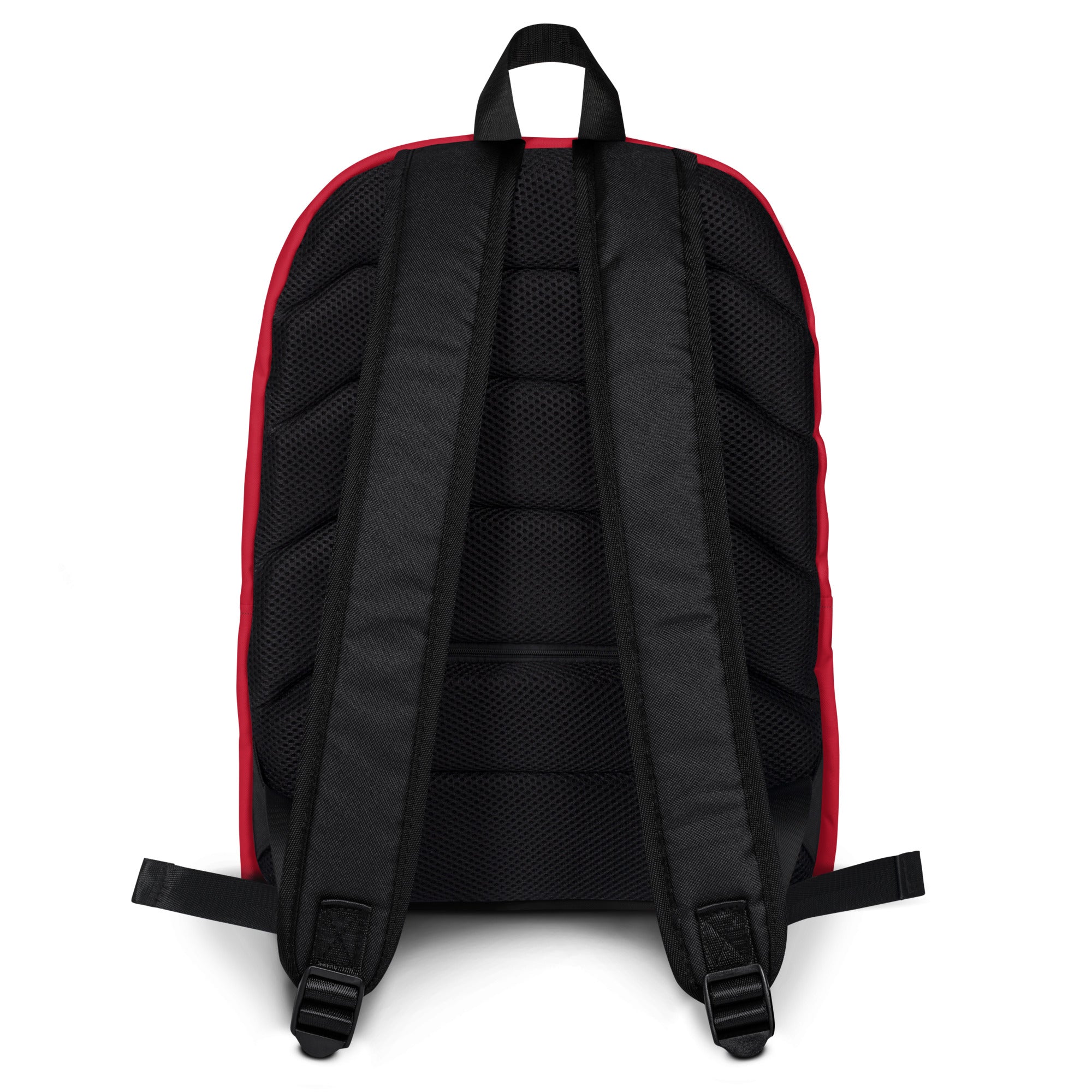 Red Kingdom Kids Club "I Am Joyful" backpack with all-over print, featuring colorful designs on a white background.
