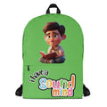 Green backpack with all-over print featuring "I Have A Sound Mind" design by Kingdom Kids Club, front view.
