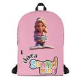 Pink backpack with all-over "I Have A Sound Mind" print by Kingdom Kids Club, featuring adjustable straps and front pocket.