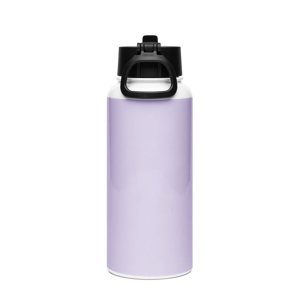 Kingdom Kids Club KKC purple stainless steel water bottle with straw lid, 32 oz, showing back view.
