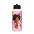 Kingdom Kids Club pink stainless steel water bottle with straw lid, 32 oz, front view