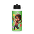 Kingdom Kids Club KKC green stainless steel water bottle with straw lid, 32 oz, front view, suitable for kids and hydration on the go.