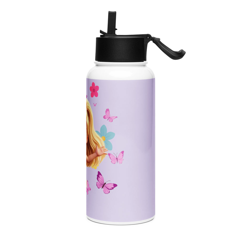 Kingdom Kids Club purple stainless steel water bottle with straw lid, 32 oz, suitable for kids' hydration needs.