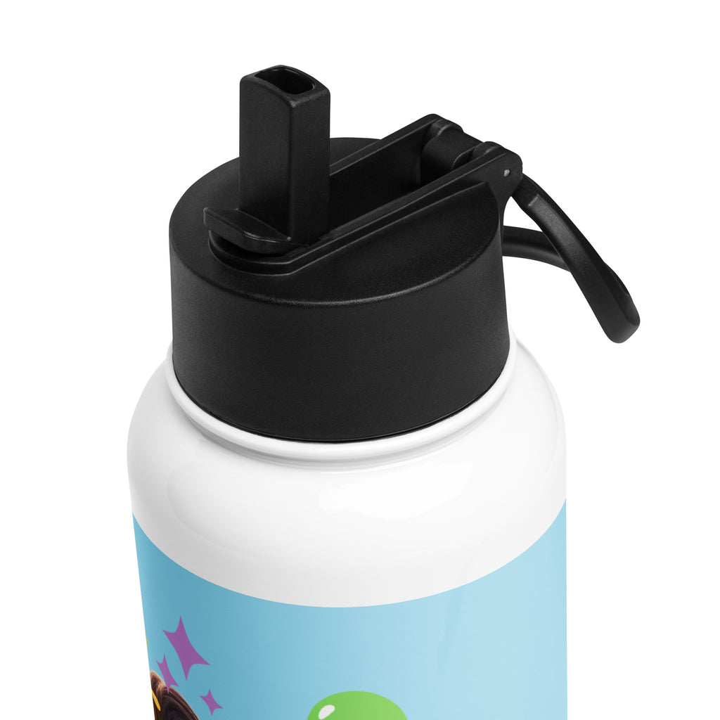 Kingdom Kids Club KKC blue stainless steel water bottle with straw lid, 32 oz, designed for kids' hydration and durability